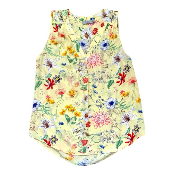 Dalia Yellow Botanical Floral Sleeveless Blouse Size Small - Picture 2 of 8